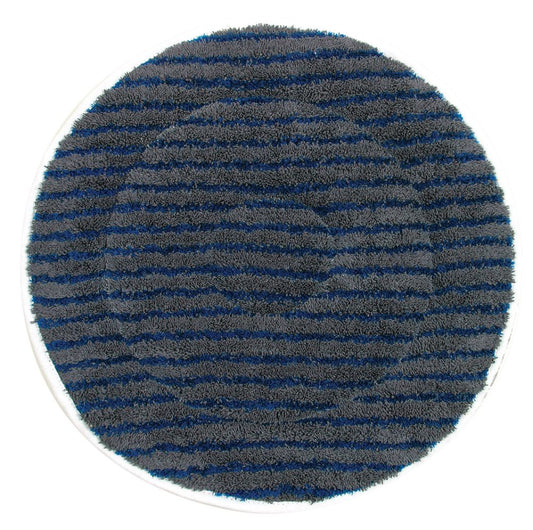 Round Microfibre Carpet Bonnet Floor Pad with blue and gray striped pattern on a white background