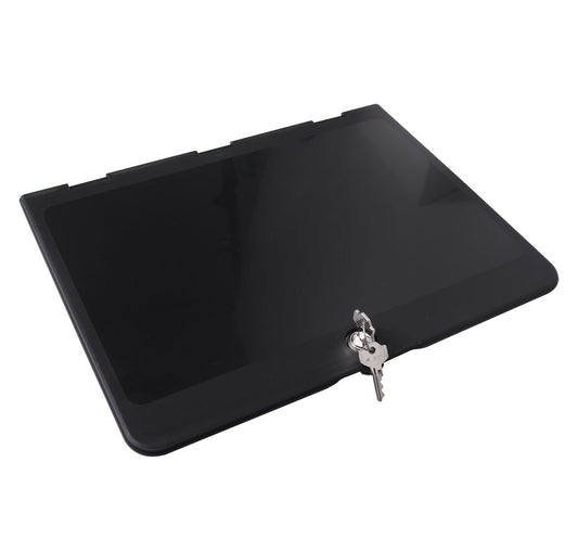 Black Countertop Lid with a key attached on a white background