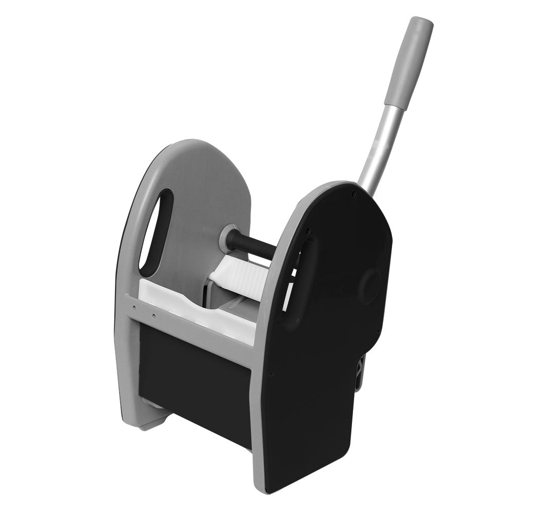 Black and gray wringer with handle on a white background