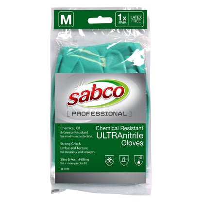 Sabco professional chemical resistant gloves packaging on a white background