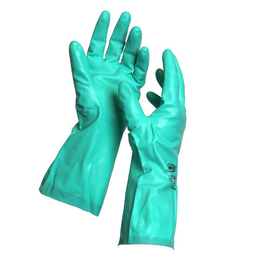 Pair of green gloves on a white background