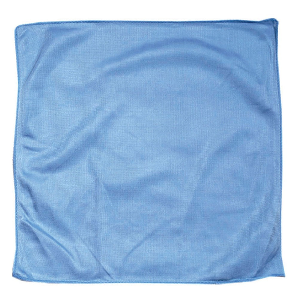 Blue microfiber cleaning cloth on a white background