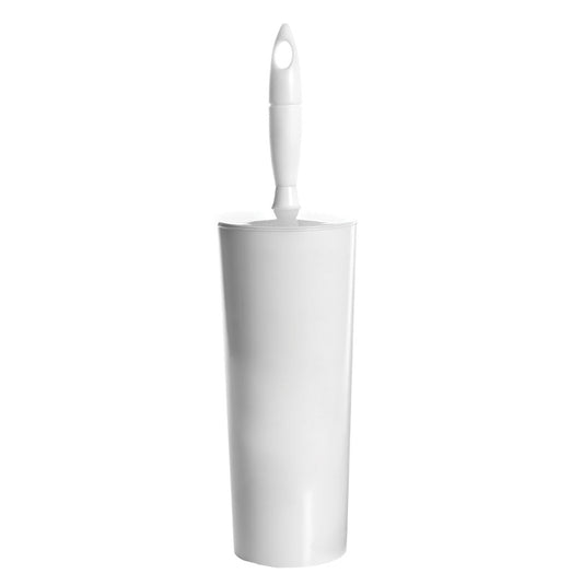 White toilet brush with holder on a white background