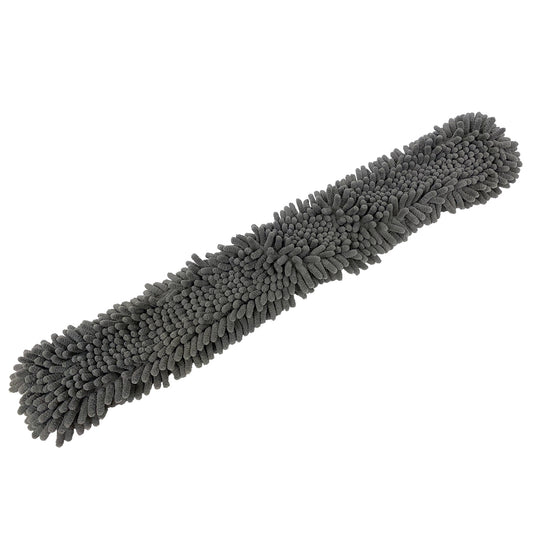 Gray microfiber duster on a white background