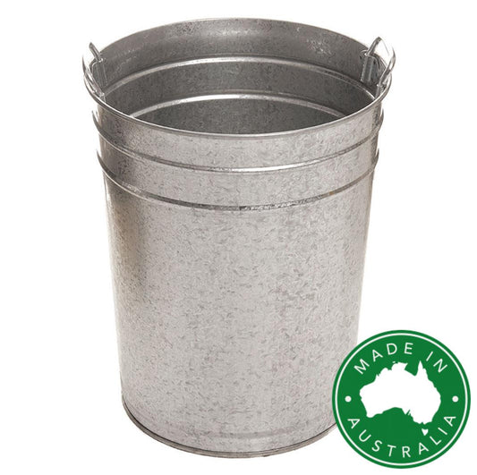 Metal rubbish bin with Made in Australia logo