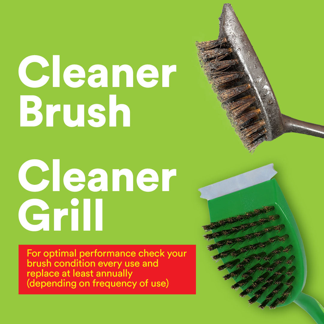 Cleaning brush and grill with text on a green background