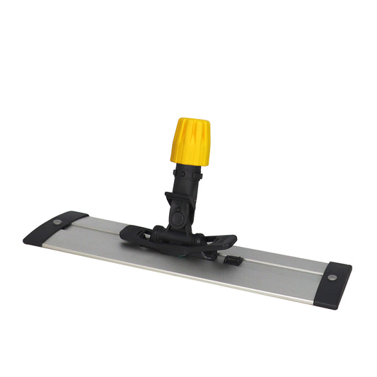 Cleaning tool with a yellow handle and black base on a white background