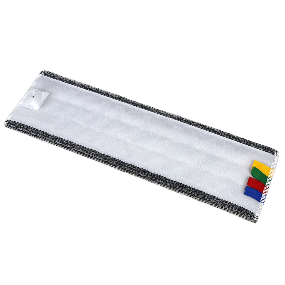 White cleaning pad with black border and colorful logo on a white background
