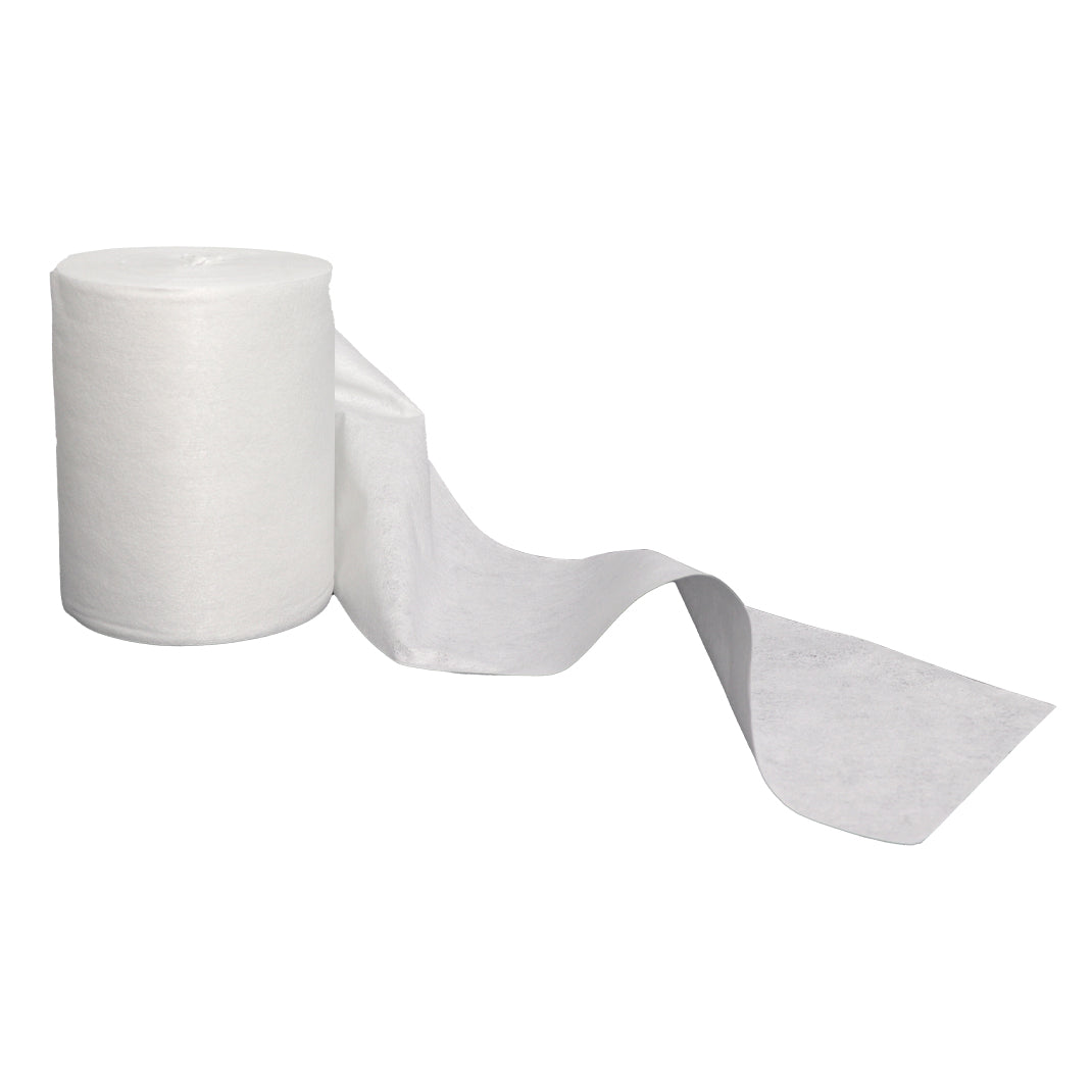 Roll of white dusting pads on a white background