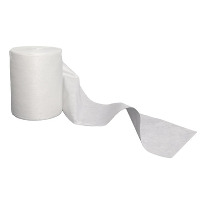 Roll of white dusting pads on a white background