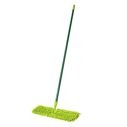 Green microfiber mop on a white background