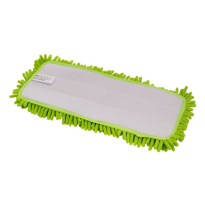 Green microfiber cleaning pad on a white background