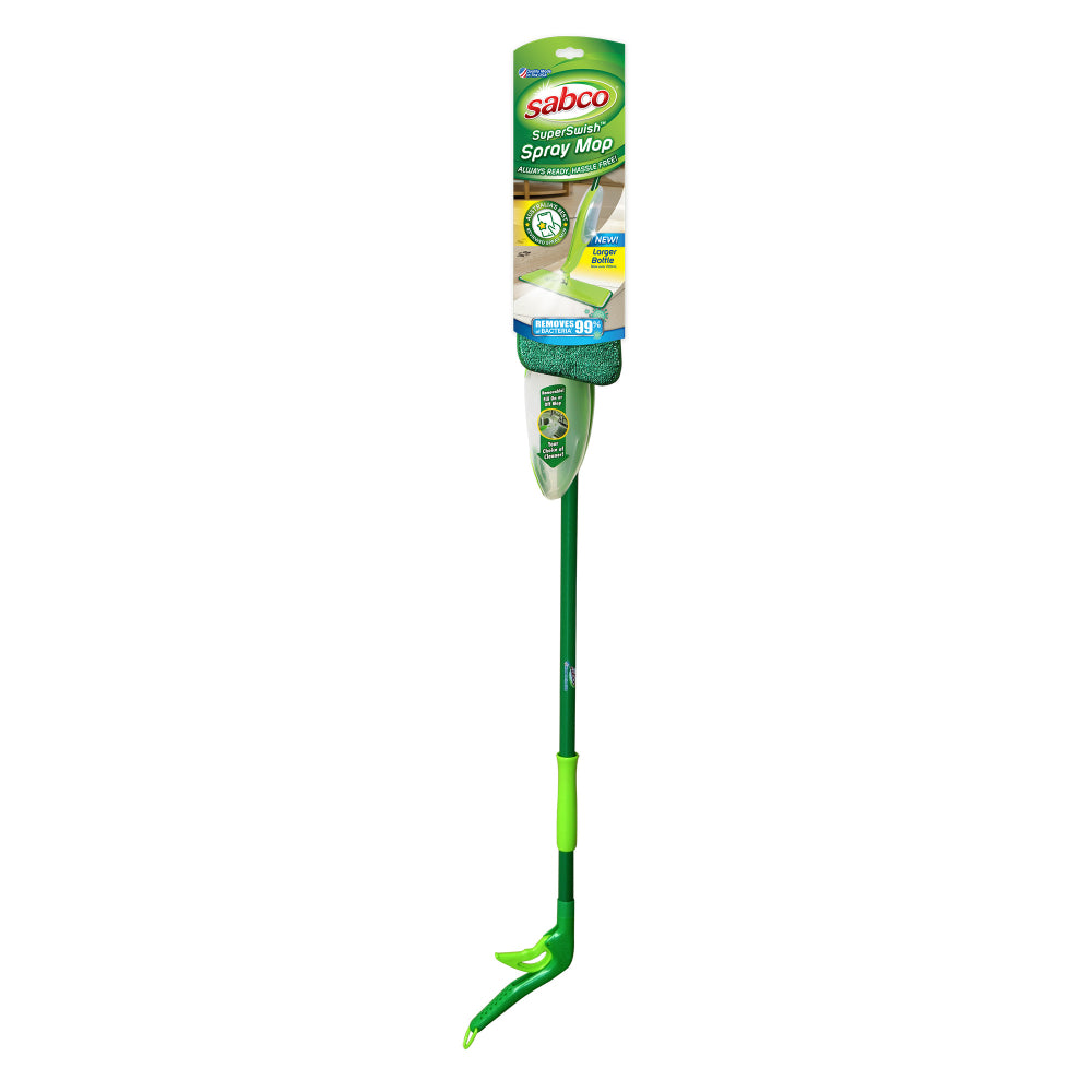 Green spray mop with Sabco branding on a white background