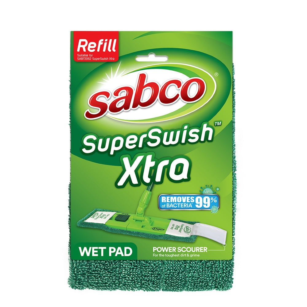 Sabco SuperSwish Xtra wet pad refill packaging on a white background