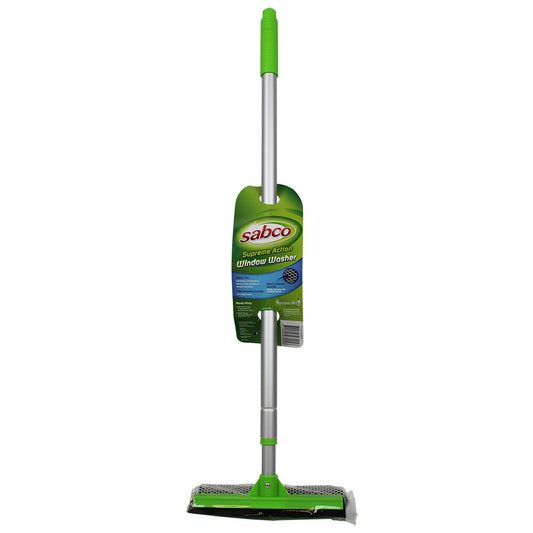 Sabco window washer with green handle and base on a white background