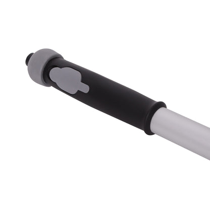 Closeup of black and gray spray handle on a white background