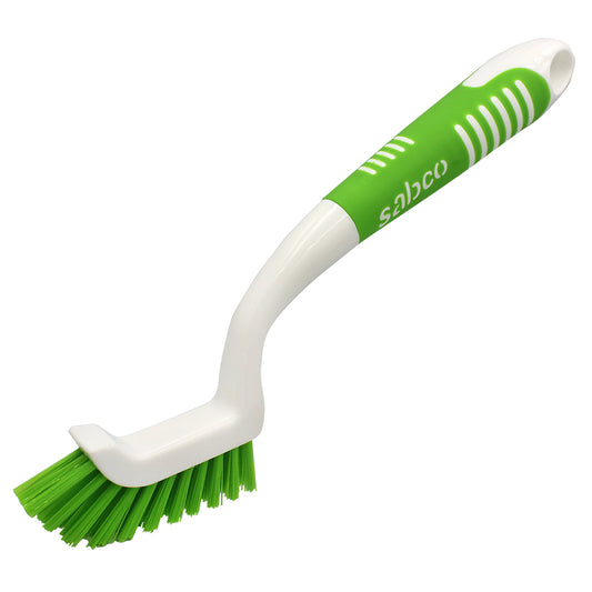 Green and white scrub brush with 'Sabco' branding on a white background