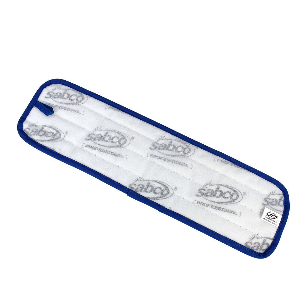 Rectangular cleaning pad with blue border and 'sabco' branding on a white background