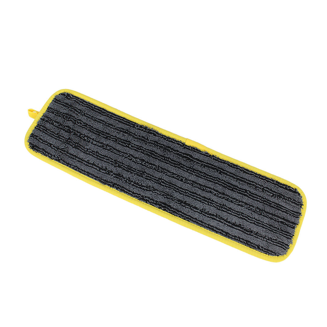 Gray microfiber mop pad with yellow border on a white background