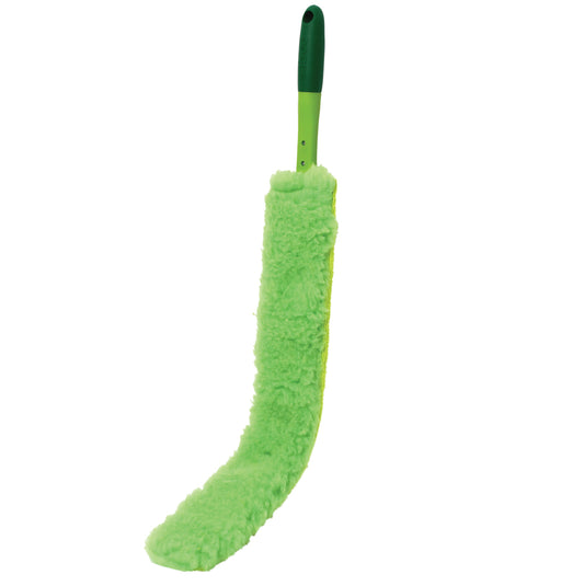 Green Sabco Ultra Grab Flexible Duster with a handle on a white background