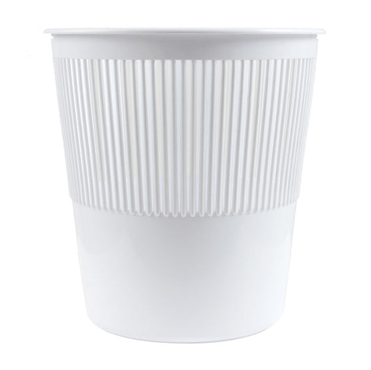 White waste bin with ribbed texture on a white background