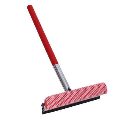 Red squeegee with a white background