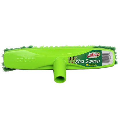 Green broom with 'Sabco Xtra Sweep' branding on a white background