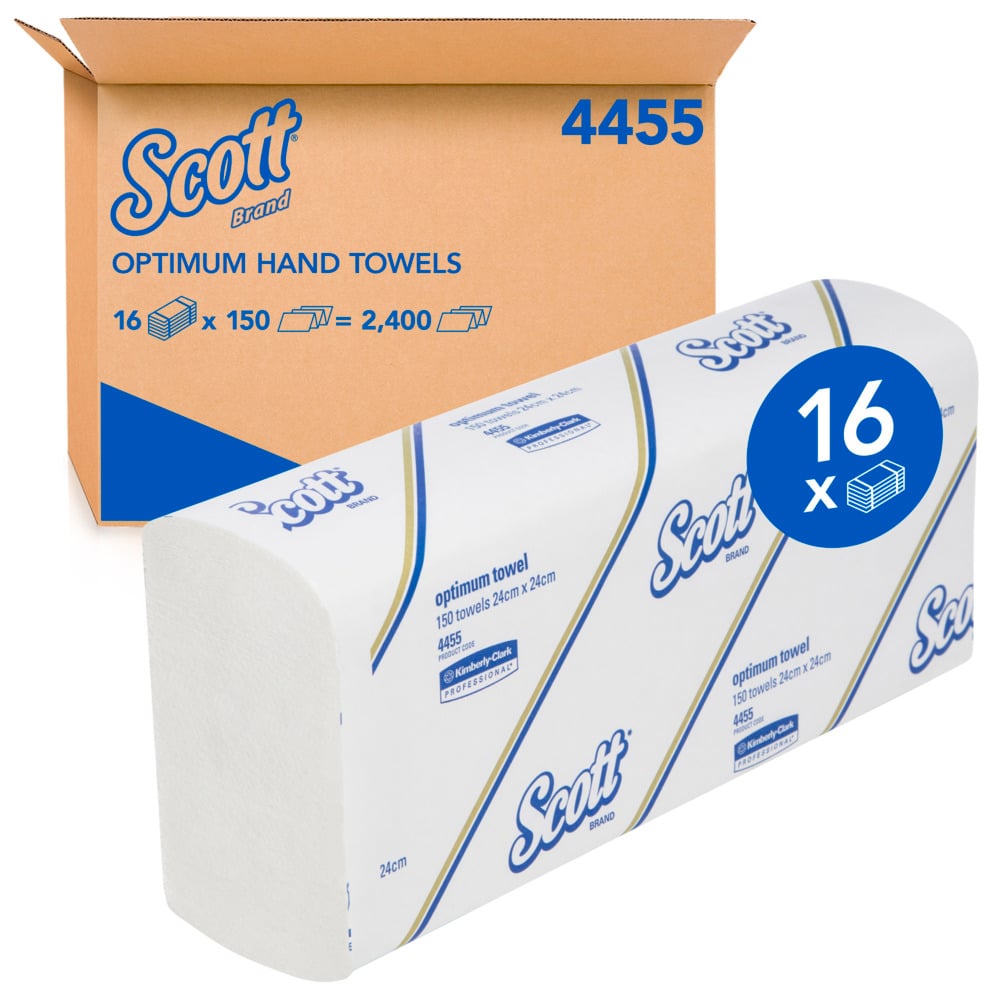 Scott brand optimum hand towels packaging with cardboard box on a white background