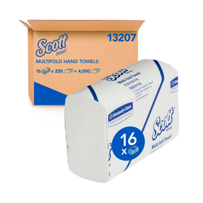 Scott multifold hand towels packaging with box in the background