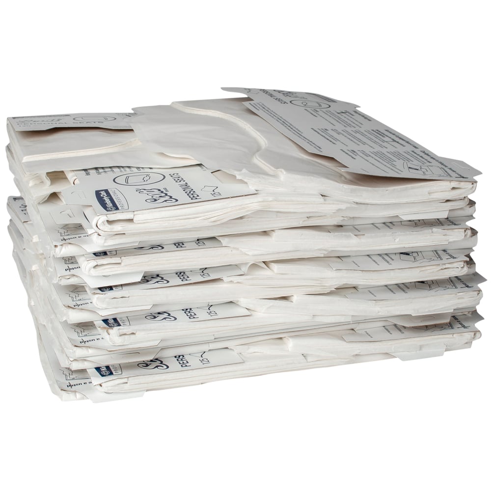 Stack of white Scott Toilet Seat Covers on a white background