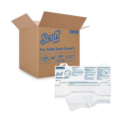 Box of Scott Pro Toilet Seat Covers with a sample pack on a white background