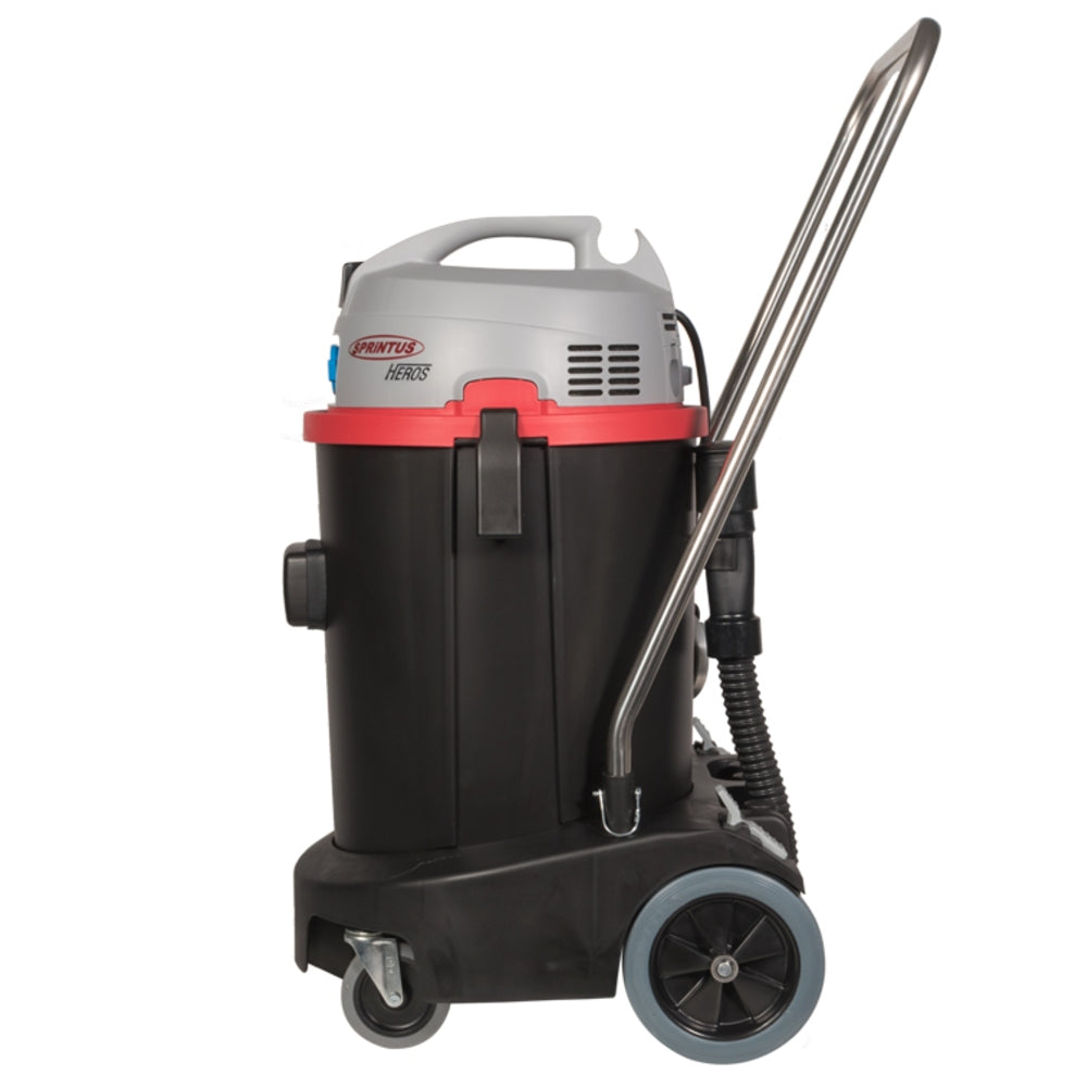 Black and red industrial Sprintus Heros Pump Vacuum Cleaner on a white background