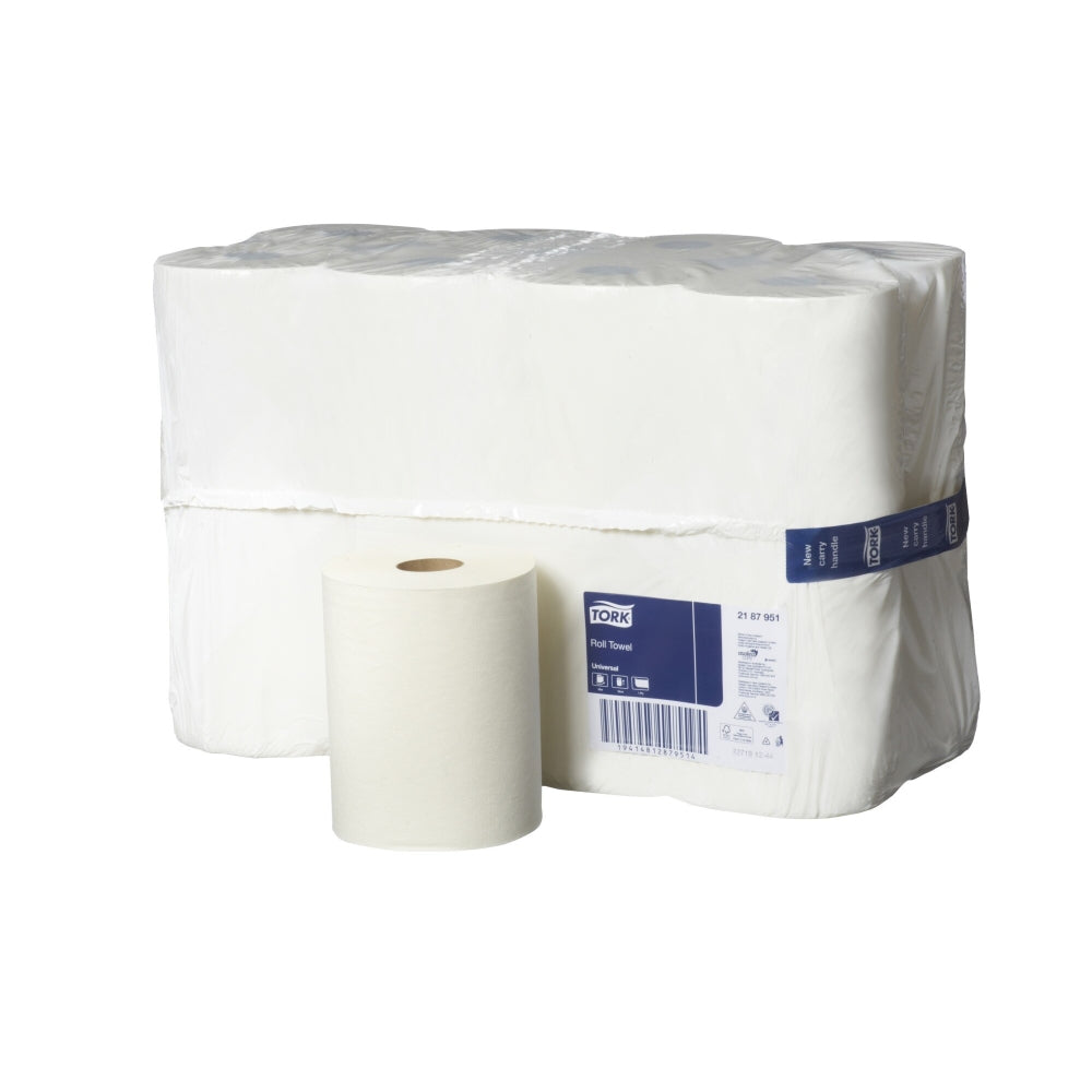 Rolls of Tork paper towels on a white background