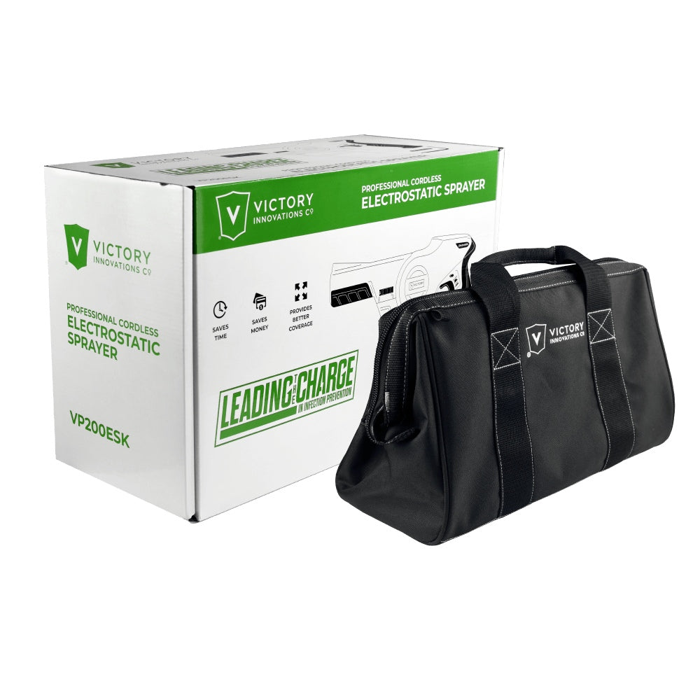 Victory Innovations electrostatic sprayer with carrying case on a white background
