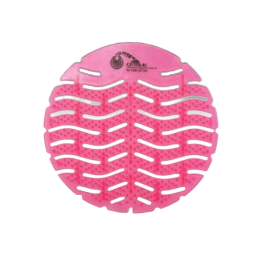 Pink silicone Wave 1.0 Urinal Mat with textured surface on a white background