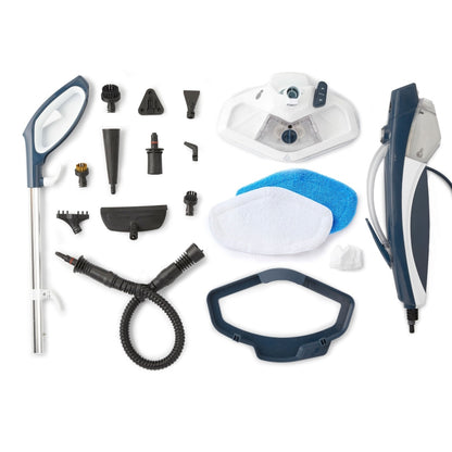 Wertheim Dual Steam Mop Plus with cleaning tools and attachments on a white background
