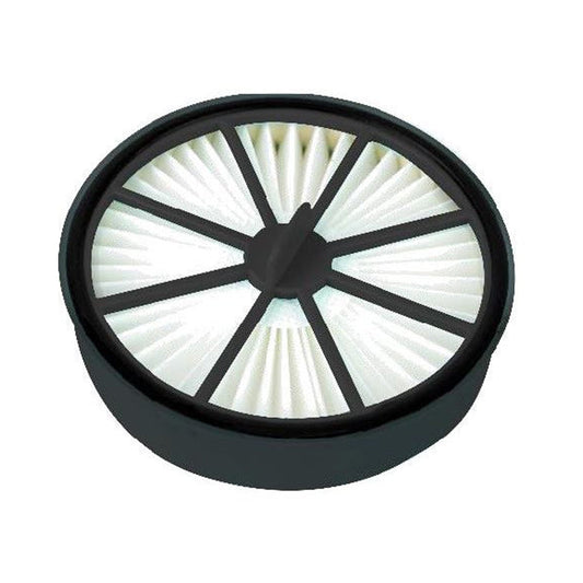 Round filter with black rim and white center on a white background