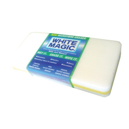 White Magic eraser with packaging on a white background