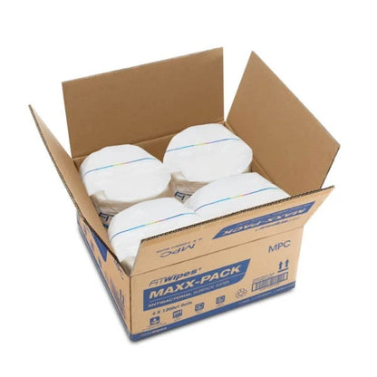 Box of Wow Wipes Fitwipes Disinfecting Max-Pack on a white background