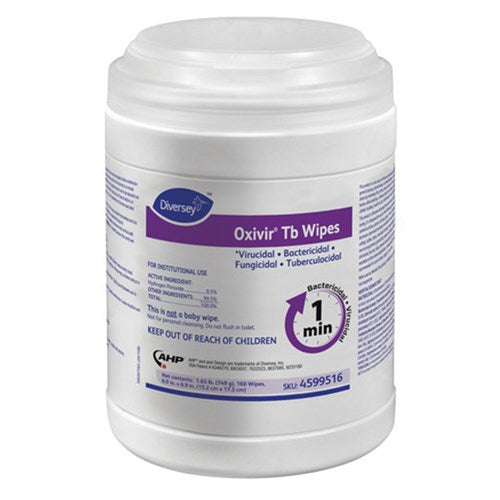 Container of Diversey Oxivir Tb Wipes on a white background