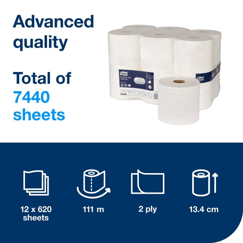 Tork SmartOne Mini Toilet Roll 2ply Advanced T9 12x Pack