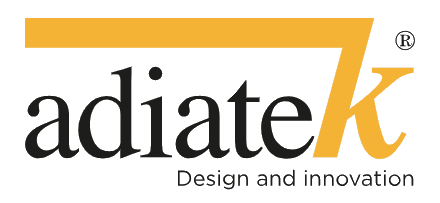 adiatek logo with 'Design and innovation' text on a white background