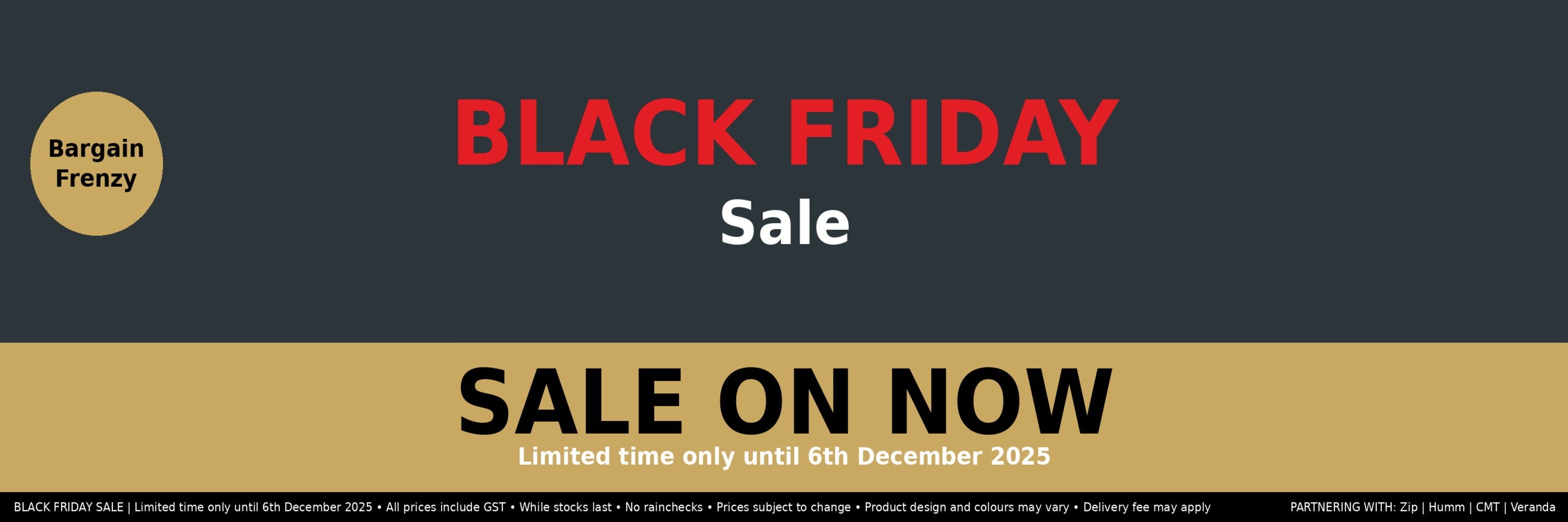 Black Friday sale banner with red text on a dark background