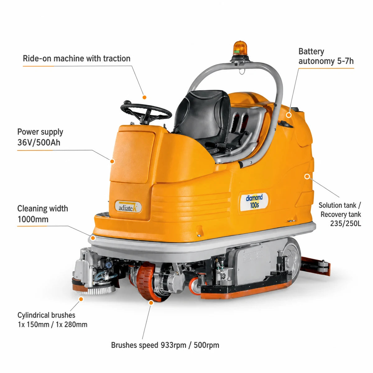 Adiatek Diamond 100s Ride On Sweeper