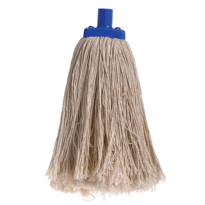 Mop head with blue plastic handle on a white background