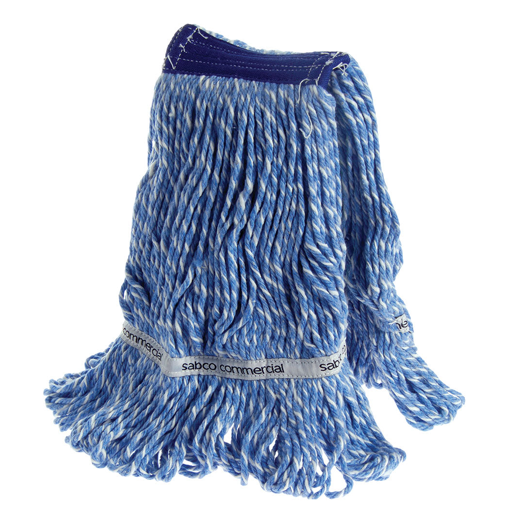 Blue mop head with 'Sabco Commercial' branding on a white background