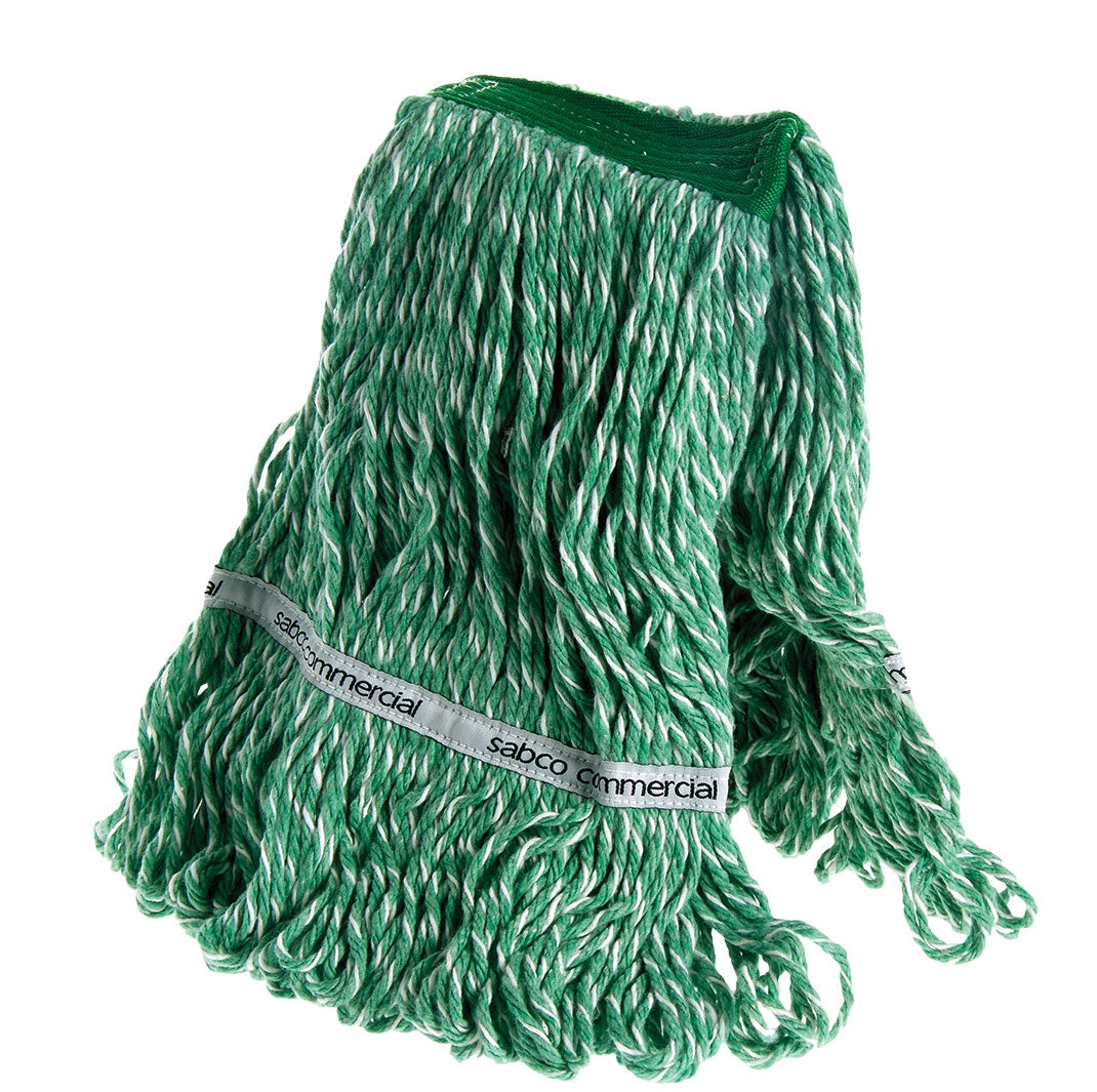 Green mop head with 'Sabco Commercial' label on a white background