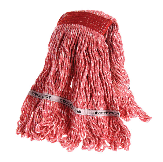 Red mop head with a visible brand label on a white background