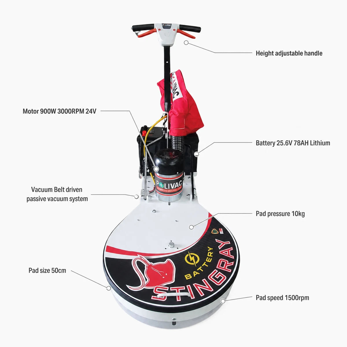 Polivac SL2000 50cm Battery Operated High Speed Burnisher